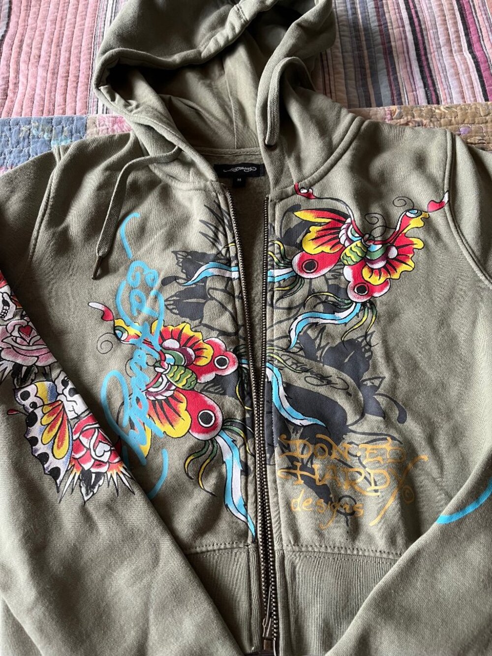 Ed Hardy Y2K Tattoo Bird Graphic Zip Hoodie Women’s M